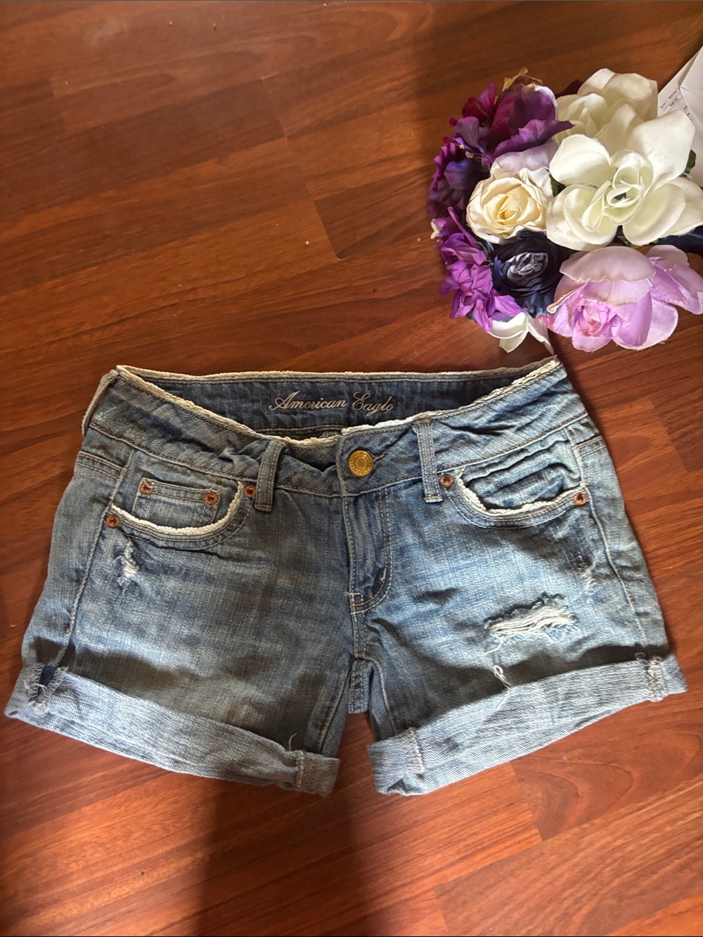 American Eagle Outfitters Light Wash Distressed Denim Shorts
